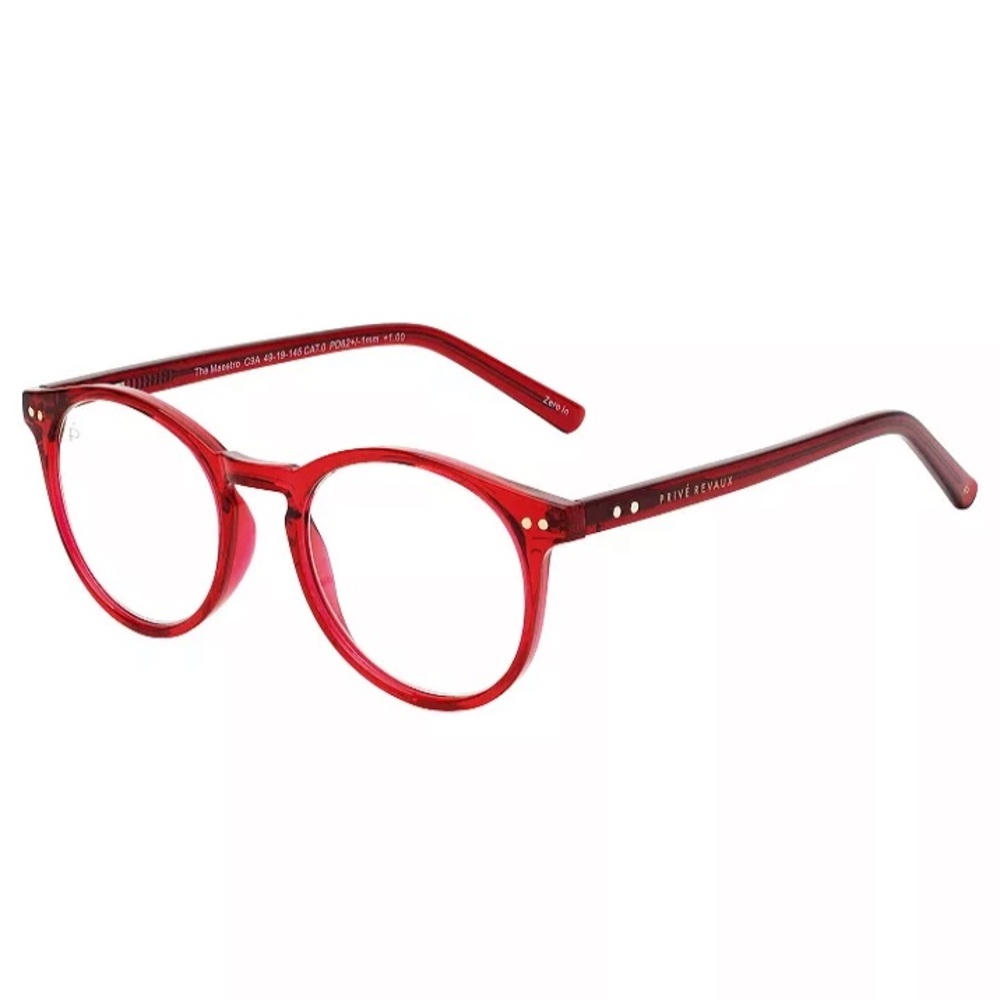 Prive Reveux “The Maestro” blue light cherry red reading glasses frames